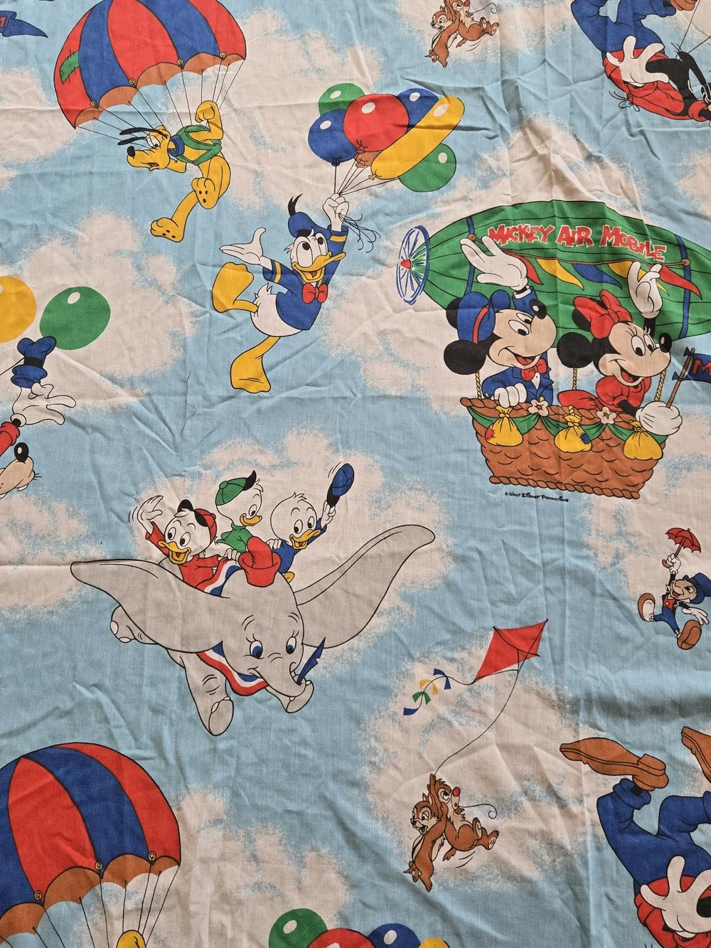 Walt Disney Air Mobile Twin Flat Sheet Mickey Mouse VTG Fabric